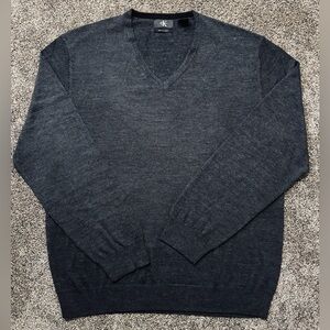Calvin Klein Men's XXL EXTRA FINE MERINO WOOL V-NECK KNITWEAR-charcoal gray